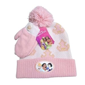 Disney Princess 2-Piece Beanie and Mittens Set for Toddler Girl in Pink, NWT!